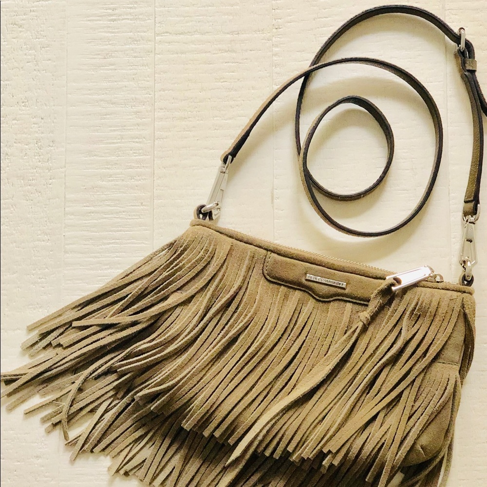 REBECCA MINKOFF FRINGE SUEDE CROSSBODY